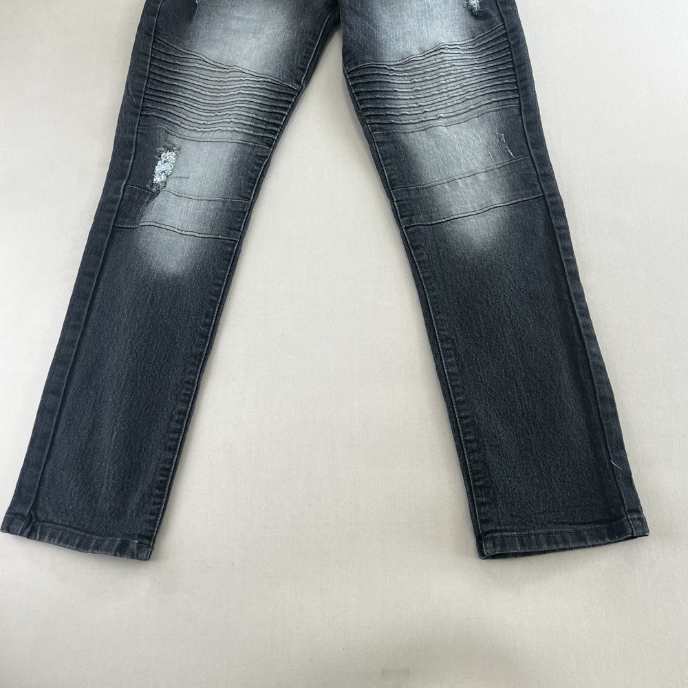 Southpole Mens Skinny Moto Jeans Faded Black Distressed Biker Denim 34x30 - Picture 3 of 10